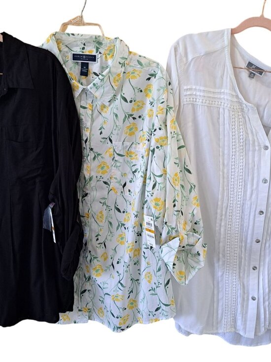Karen Scott, JM Collection, Style & Co Tops - New Lot of 3 3X Plus Size Blouses Roll Sleeve Floral Solid Tags Vacation